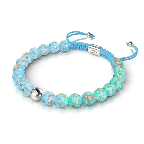 Céruléen | Argent | Bracelet macramé verre luciole